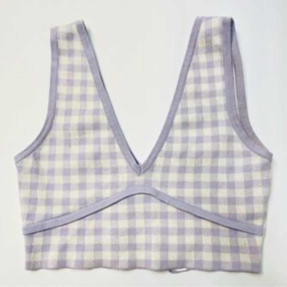 Zara Lavender Gingham Crop Top